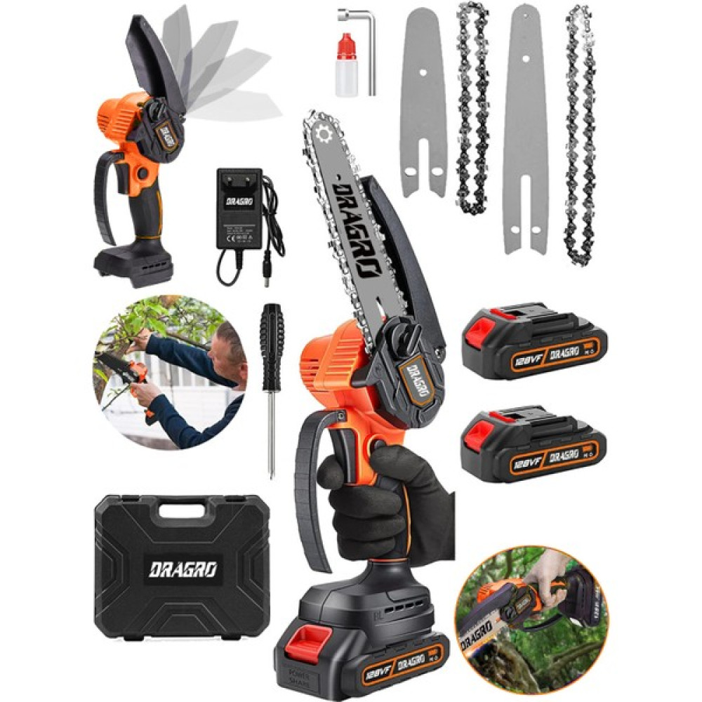 Dragro Alman Pro 128 Vf 10 Ah Akülü Dal Kesme Budama Testere Bıçkı Makinesi Çift Akülü 15 cm Yedek Zincirli Dal Budama Makineleri Fiyatı