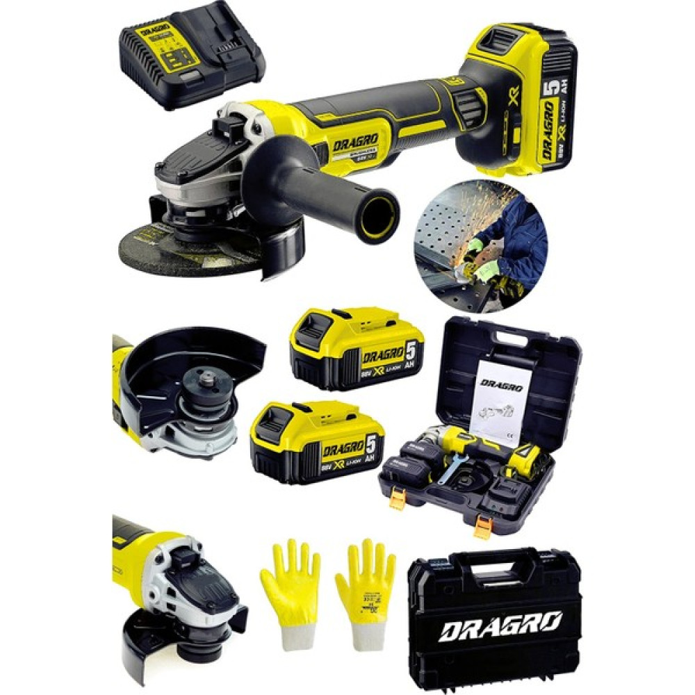 Dragro Drg-Alman 58 V 5ah Akülü Taşlama Makinesi Sprel Kömürsüz Şarz Göstergeli Devir Ayarlı Çantalı-Sarı Drg-58v-Akülü-Taşlama-Sarı Taşlama Makinesi Fiyatı