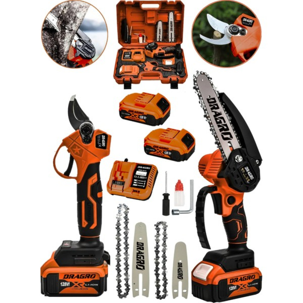 Dragro Germany Pro 2'li Set 128 Vf 10 Ah Çift Akülü Çelik Şanzuman Şarjlı Dal Ağaç Kesme Bağ Budama Makası Dal Budama Makineleri Fiyatı