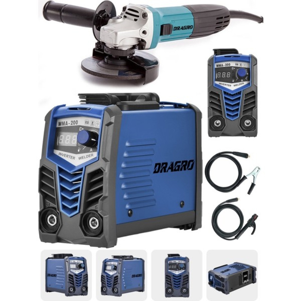 Dragro Germany Technology Çift Kartlı 200 Amper Invertör Kaynak MAKINASI-MAVI-3000W Taşlama 2li Set Kaynak Makineleri Fiyatı