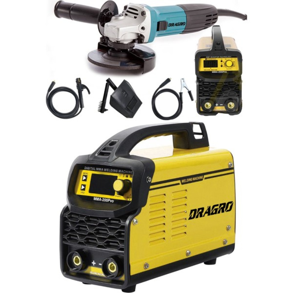 Dragro Germany Technology Çift Kartlı 200 Amper Invertör Kaynak MAKINASI-SARI-3000W Taşlama 2li Set Kaynak Makineleri Fiyatı