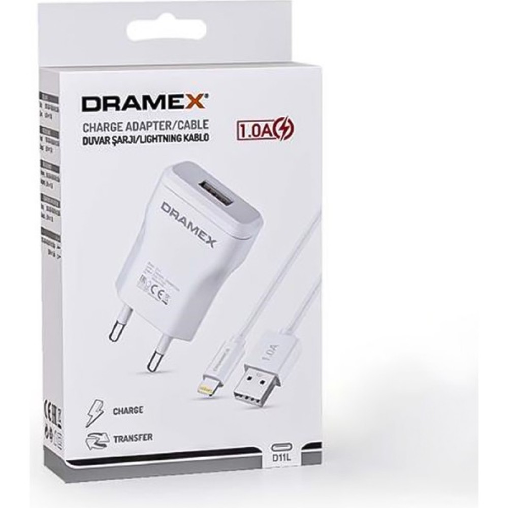Dramex D11L Şarj Aleti Lightning Kablolu Set 1.0A - Beyaz Cep Telefonu Şarj Cihazı Fiyatı