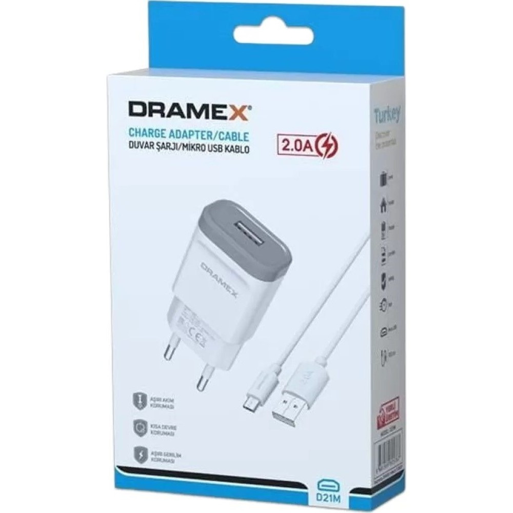 Dramex D21M Micro 2.0 A Şarj Cihazı - Beyaz Cep Telefonu Şarj Cihazı Fiyatı