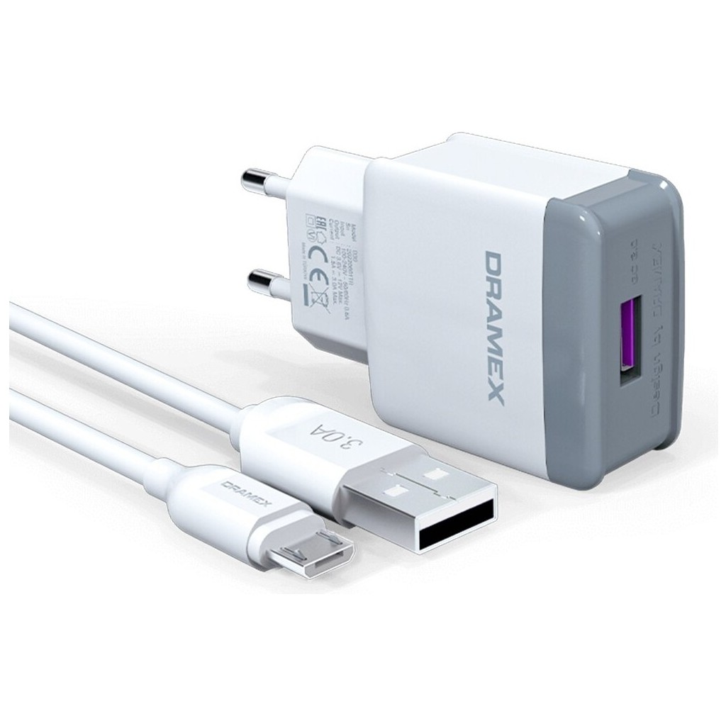 Dramex D30M 3.0A 18W Micro USB Şarj Adaptörü & Şarj Data Kablosu D30M Charge Adapter Mıcro USB Set 3.0A Mikro USB Girişli Ev Şarj Seti Cep Telefonu Şarj Cihazı Fiyatı