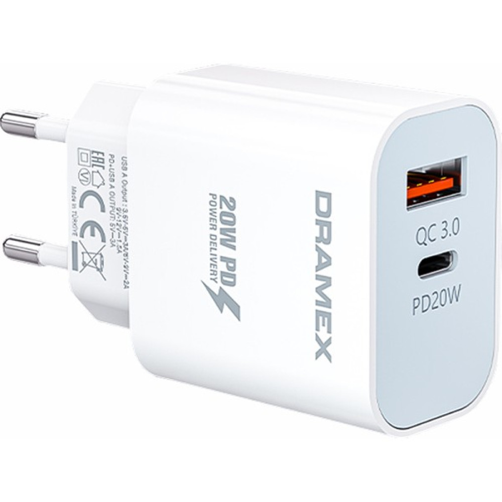 Dramex DPQ20B Quantum Usb+Type-C Qc3.0 Pd 20W Hızlı Şarj Adaptörü - Beyaz Cep Telefonu Şarj Cihazı Fiyatı