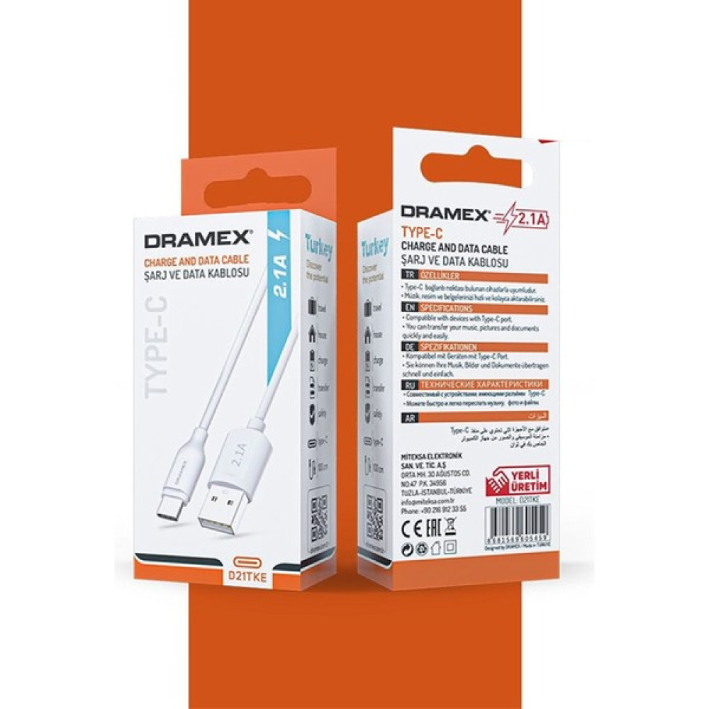 Dramex Syrox Dramex 2.1A Type-C Şarj Kablosu - Beyaz Cep Telefonu Şarj Cihazı Fiyatı