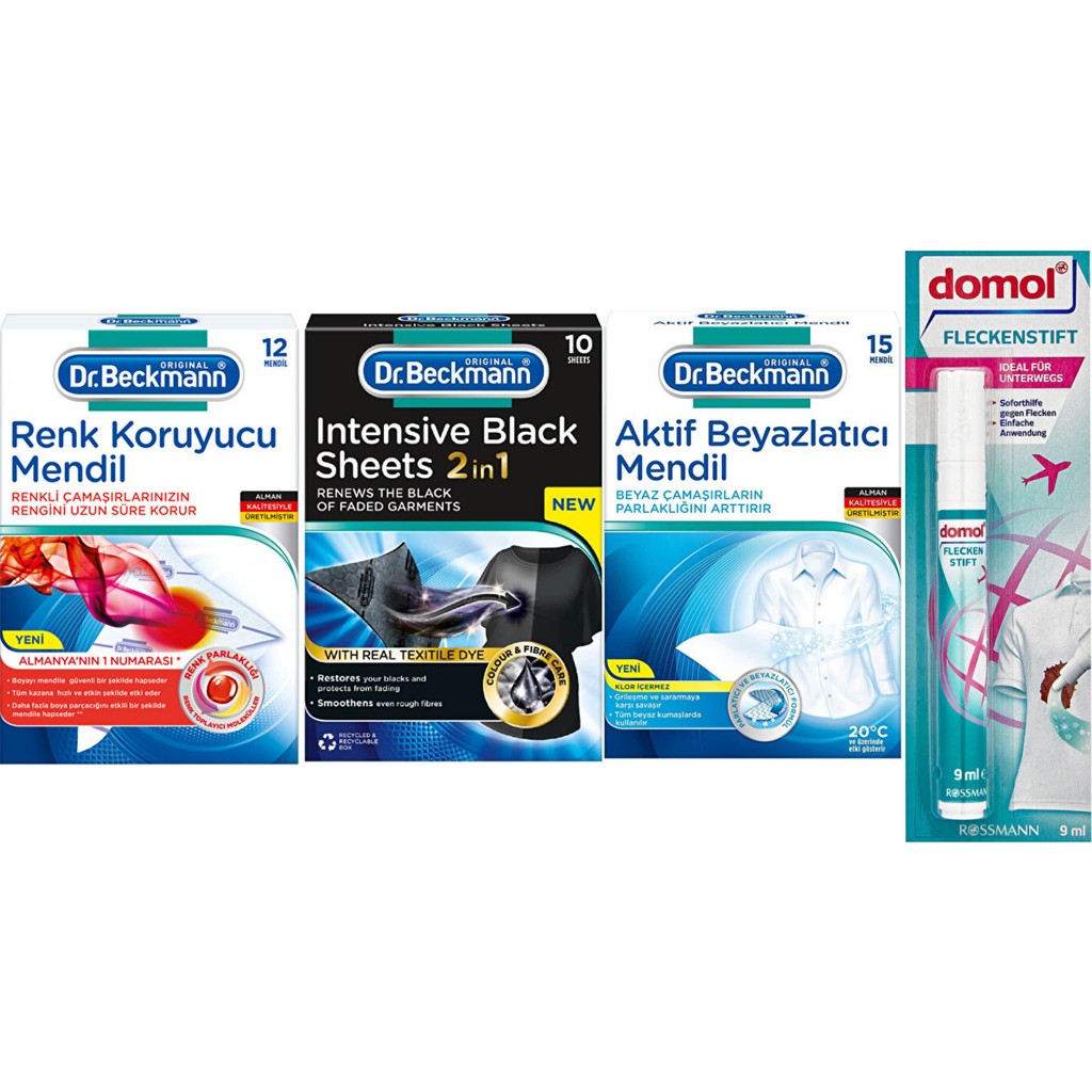 Dr.Beckmann Çamaşır Mendili Seti Renkliler + Beyazlar + Siyahlar 37 Mendil + Domol Leke Çıkarıcı Kalem 9 ml - 10 Adet Kalem & Yazı Gereçleri Fiyatı