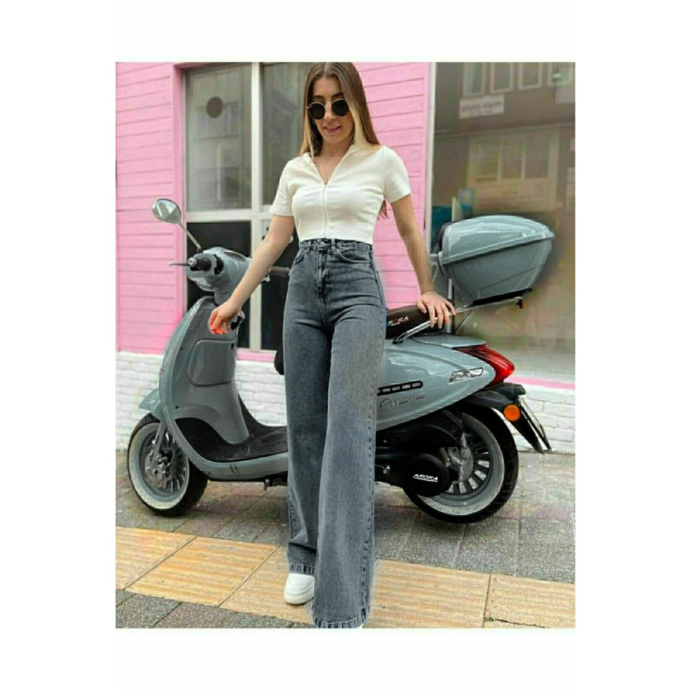 DRC trend Kadın Füme Kar Yıkama Süper Yüksek Bel Likralı Bol Paça Denim Kot Pantolon 30 Beden Bayan Jeans / Kot Pantolon Fiyatı
