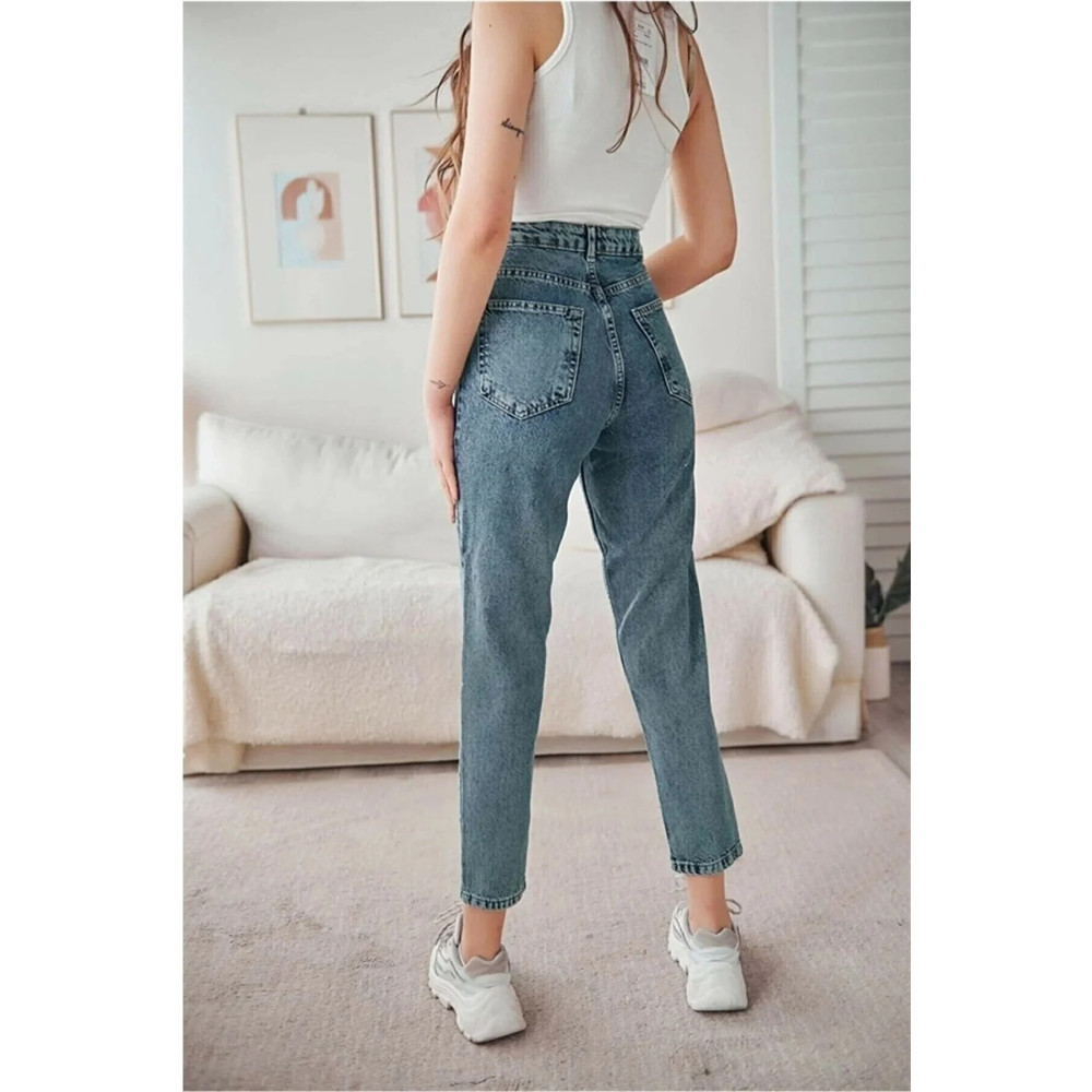DRC trend Kar Mavi Mom Jean Kadın Boyfriend Yüksek Bel Likralı Kot Pantolon 27 Beden Bayan Jeans / Kot Pantolon Fiyatı