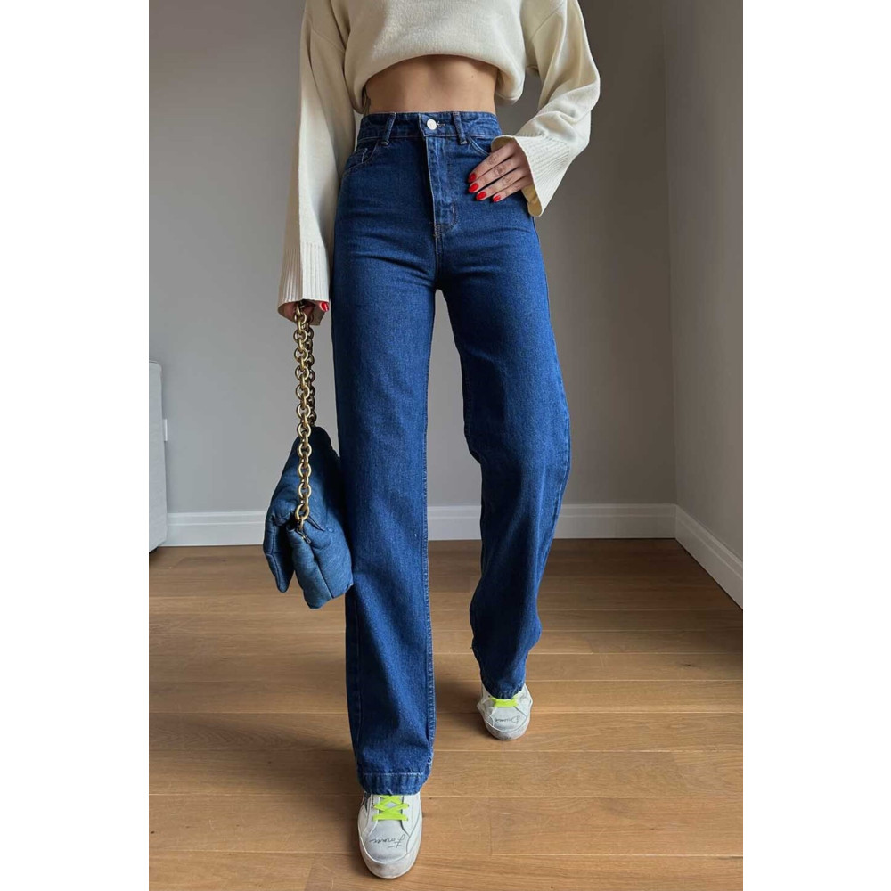 DRC trend KVNÇ Orta Koyu Mavi Likralı Süper Extra Yüksek Bel Palazzo Salaş Jean Pantolon 33 Beden Bayan Jeans / Kot Pantolon Fiyatı
