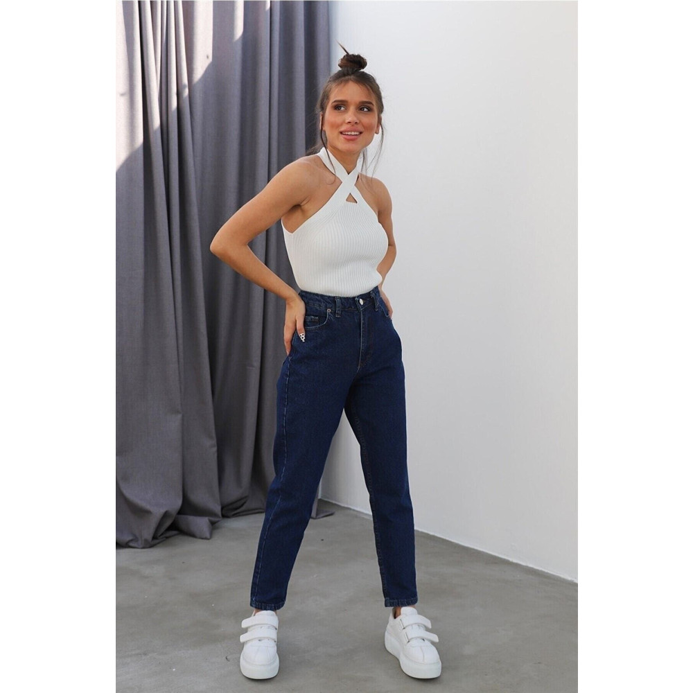 DRC trend Marta Koyu Mavi Likralı Mom Fit Fermuarlı Jean Pantolon 28 Beden Bayan Jeans / Kot Pantolon Fiyatı