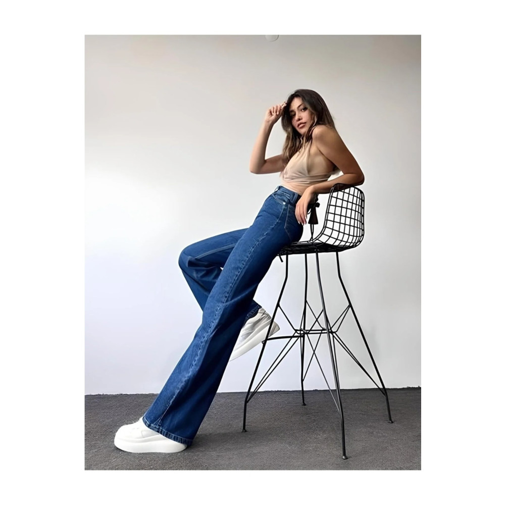 DRC trend Victoria Mavi Kadın Salaş Likralı 90s Süper Yüksek Bol Paça Kot Palazzo Pantolon 25 Beden Bayan Jeans / Kot Pantolon Fiyatı