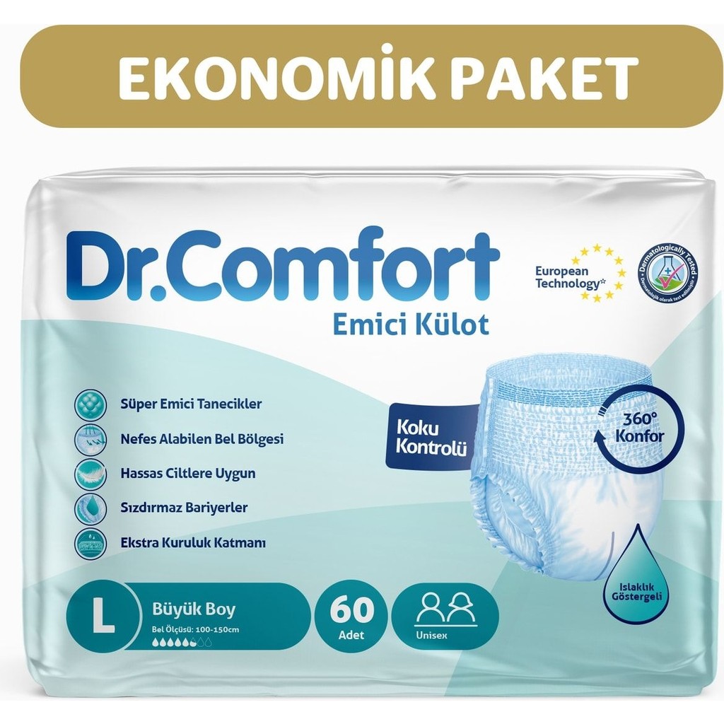 Dr.Comfort 60 Adet Yetişkin Emici Külot Large Koku Kontrolü ve Süper Emici Tanecikler ile Ekonomik Paket - L - XL Hasta Bezleri ve Temizliği Fiyatı