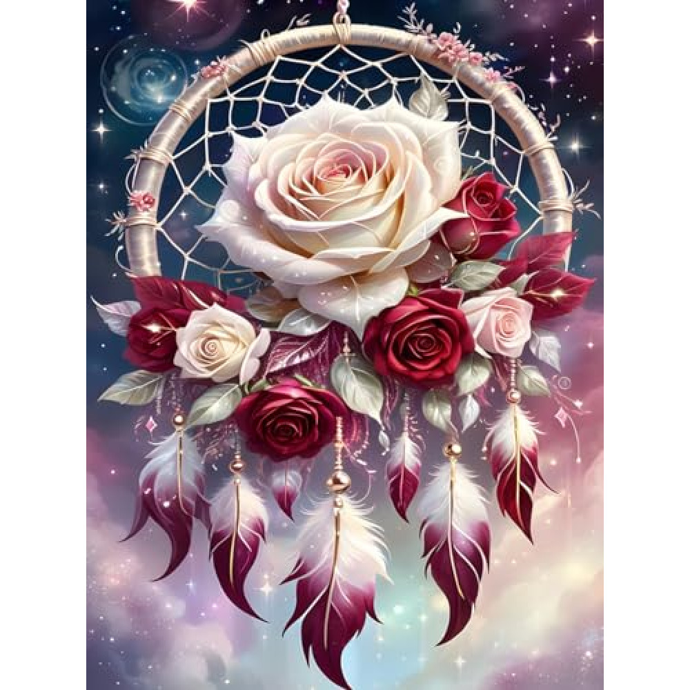 Dream Catcher Counted Cross Stitch Kits for Adults, Flowers Stamped Cross Stitch Kits for Beginners, Needlepoint Cross-Stitch Patterns Embroidery Kits Arts and Crafts for Home Decor 12×16 Inch