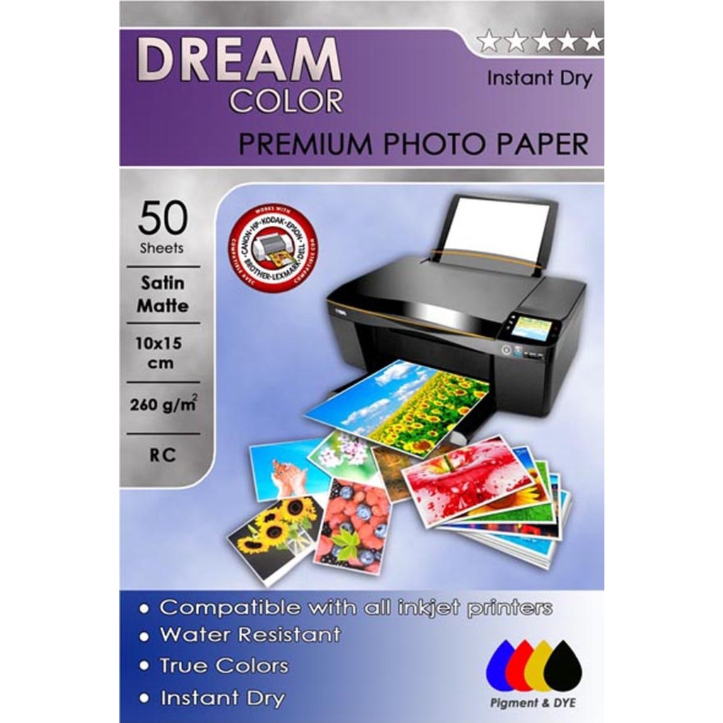 Dream Color Hp Yazıcılar Için Premium Satin Mat Fotoğraf Kağıdı 260 gr 10X15 50 Yaprak Diğer Fiyatı