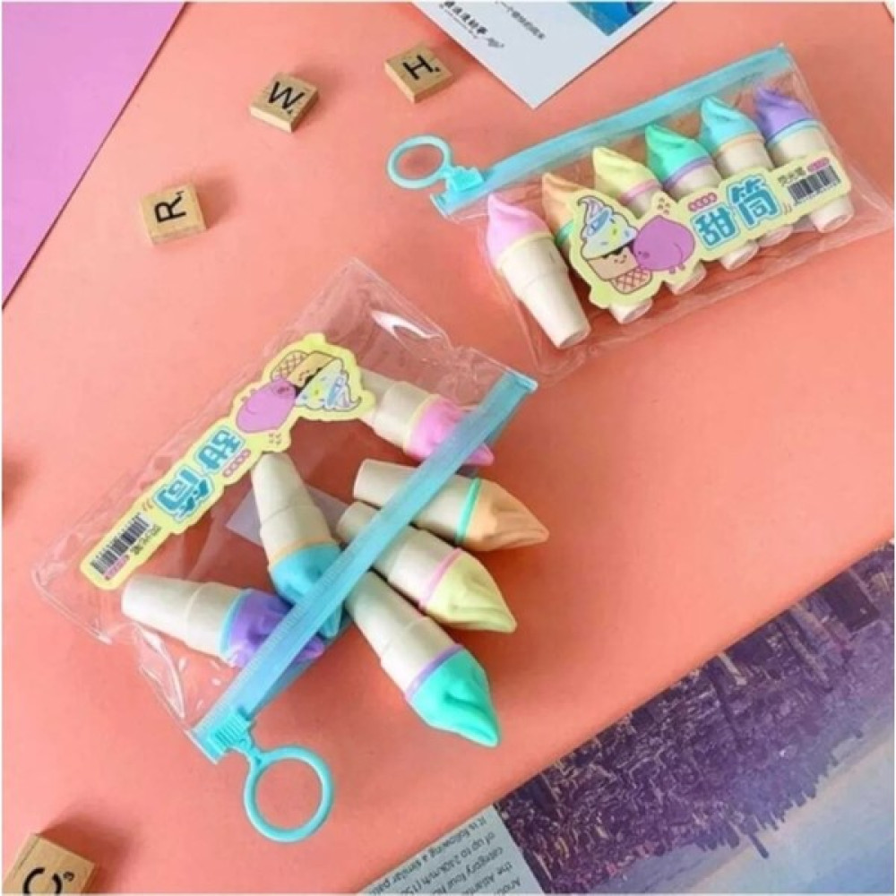 Dream Plus Mini Külahlı Dondurma Tasarımlı 6’lı Keçeli Kalem Fosforlu Kalem Seti Highlighter Pen Fosforlu Kalem Fiyatı