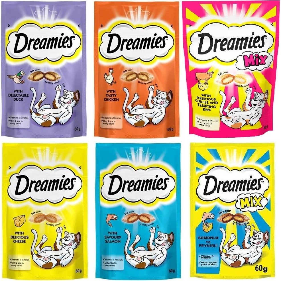 Dreamies Kedi Ödülü 6'lı Paket Lezzetli Ördek, Peynir, Somon ve Mix Çeşitleri İçerir Evcil Hayvan Ürünleri Fiyatı