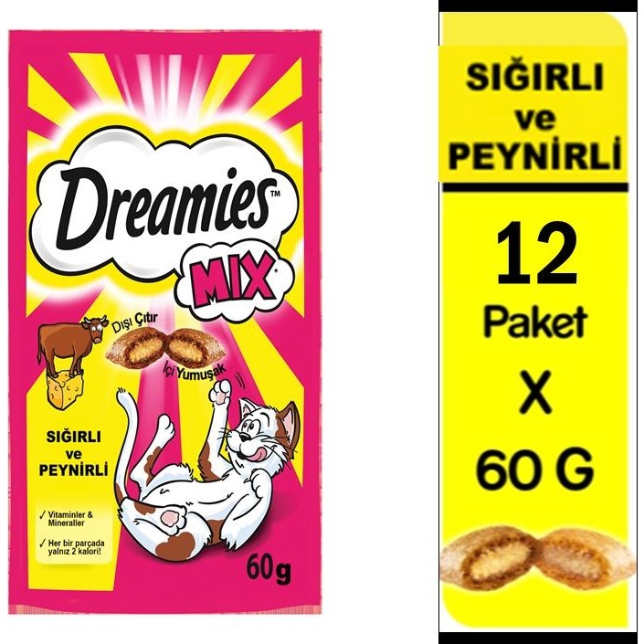 Dreamies Mix Biftek & Peynir Kedi Ödül Maması 12X60gr Besleyici Lezzetli Ödül Diğer Fiyatı