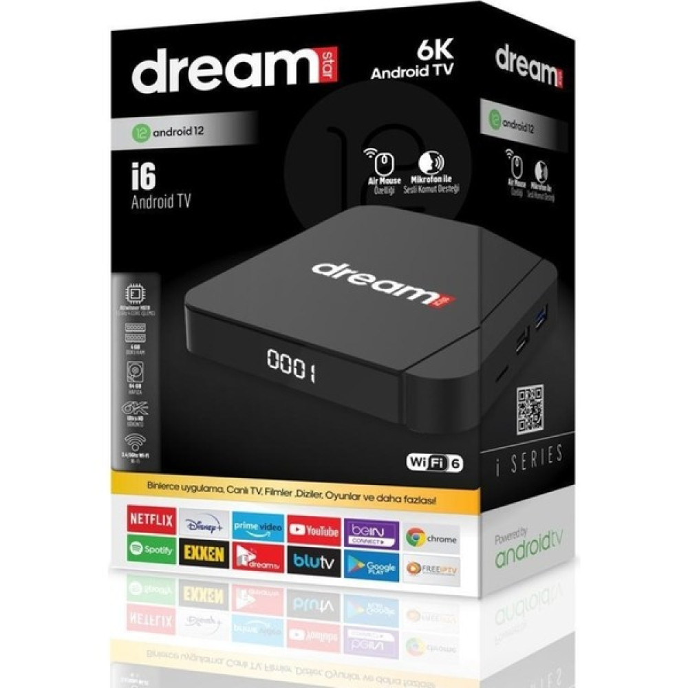 Dreamstar 6k Ultra Hd 4 GB Ram 64 GB Hafıza Android Tv Box (Android 12) I-6 4-64 - Siyah Uydu Alıcıları Fiyatı
