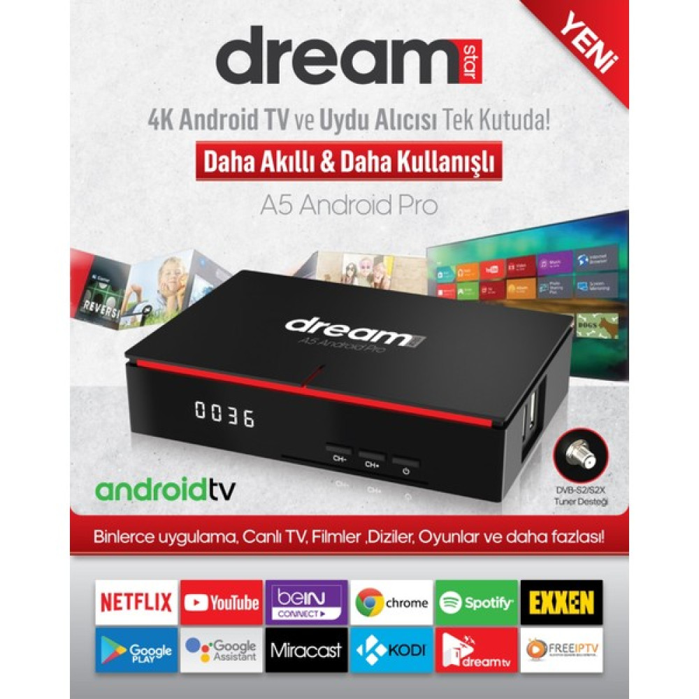 Dreamstar A5 Pro Android Tv ve Uydu Alıcısı 2023 - Siyah Uydu Alıcıları Fiyatı