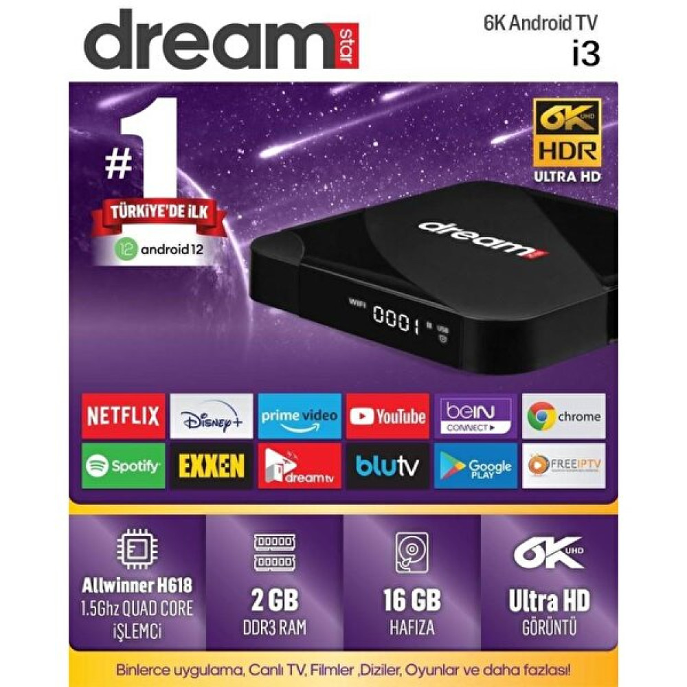Dreamstar i3 2 GB RAM 16 GB Hafıza Android 12 Android TV Box Medya Oynatıcı / Player Fiyatı