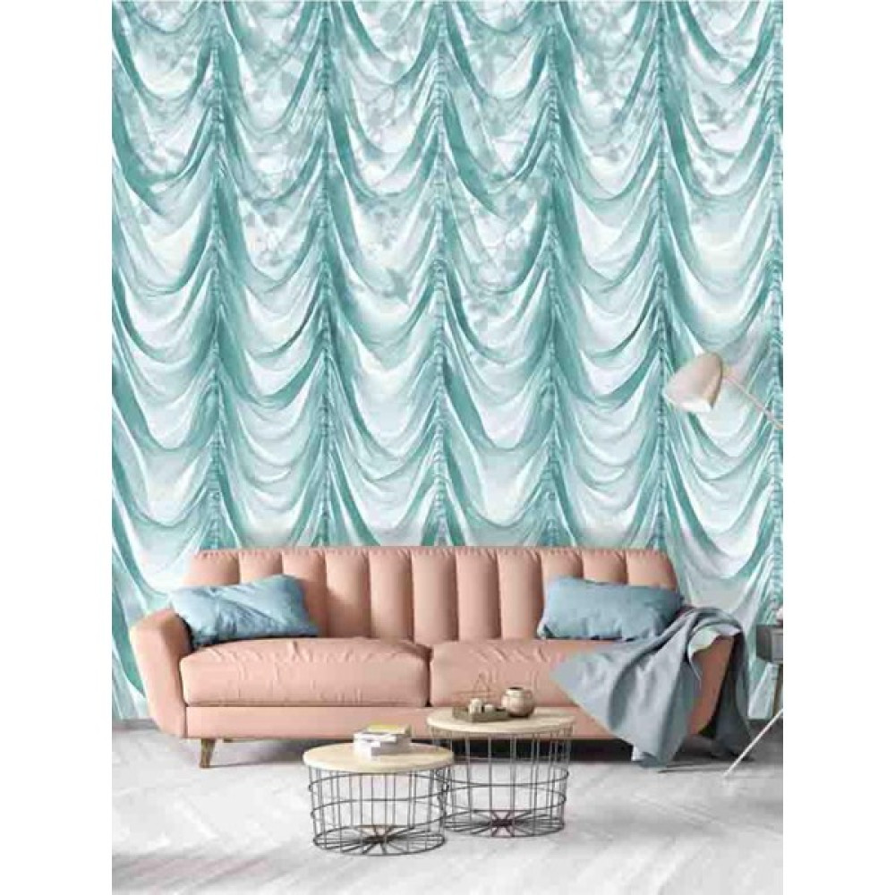 Dreamwall 3D Geometrik Perde Desenli Isı ve Ses Yalıtımlı Sağlıklı Tekstil Duvar Kağıdı - 385 x 270 - Turkuaz Poster Fiyatı