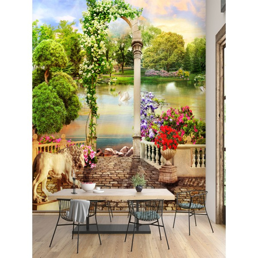 Dreamwall Çiçekli Park Desen Isı ve Ses Yalıtımlı Sağlıklı Tekstil Duvar Kağıdı - 280 x 290 - Çok Renkli Poster Fiyatı