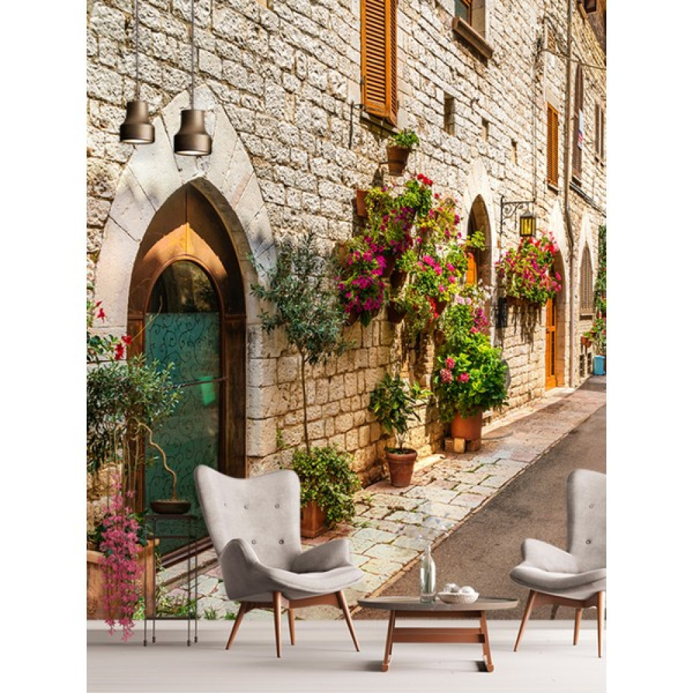 Dreamwall Çiçekli Sokak Isı ve Ses Yalıtımlı Sağlıklı Tekstil Duvar Kağıdı - 385 x 270 - Çok Renkli Poster Fiyatı