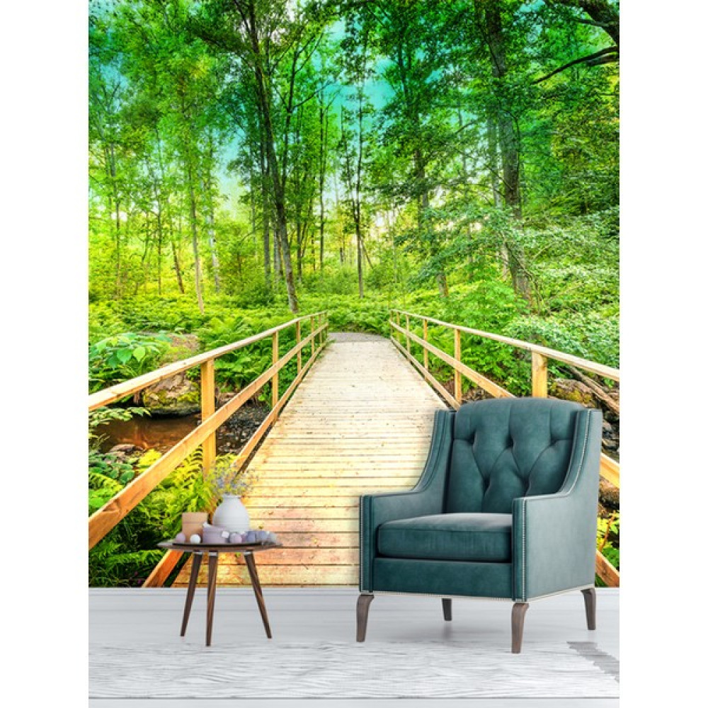 Dreamwall Orman ve Köprü Desenli Isı ve Ses Yalıtımlı Sağlıklı Tekstil Duvar Kağıdı - 280 x 290 - Yeşil Poster Fiyatı