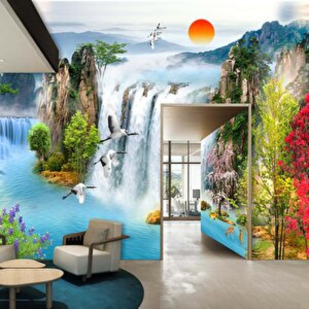 Dreamwall Orman Ve Şelale Manzara Desenli Isı Ve Ses Yalıtımlı Sağlık Dostu Kumaş Poster Duvar Kağıdı Duvar Kağıdı Fiyatı