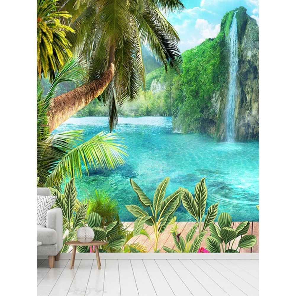 Dreamwall Şelale ve Orman Desenli Isı ve Ses Yalıtımlı Sağlıklı Tekstil Duvar Kağıdı - 385 x 270 - Çok Renkli Poster Fiyatı
