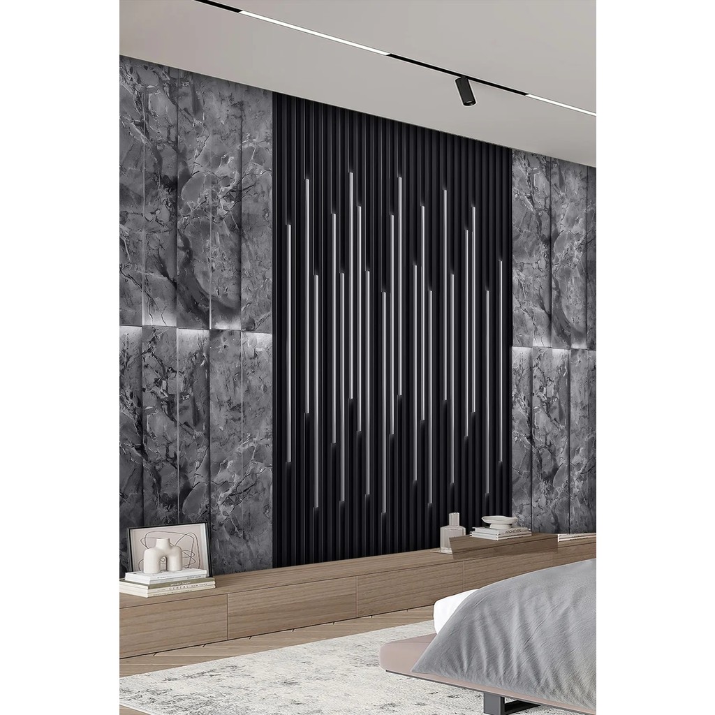 Dreamwall Tekstil Duvar Kağıdı Işık Efektli Çizgili Panel ve Mermer Görünümlü Siyah Desenli 450 x 240 cm SSD / Solid State Drive Fiyatı