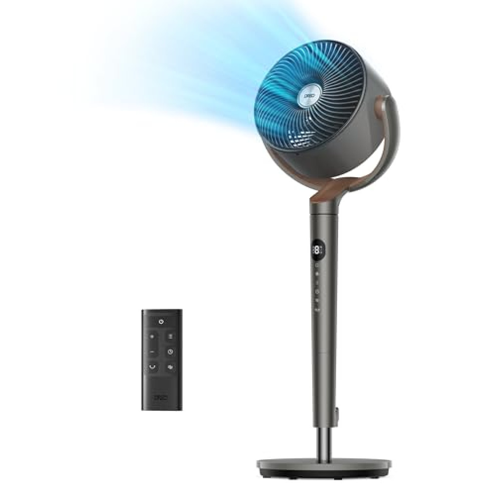 Dreo Fan for Bedroom, 120° Oscillating Standing Fans, Quiet Floor Fan with DC Motor, 85ft Pedestal Fans for Room, 8 Speeds, 3 modes, 20dB, 120° Manual Vertical, 35-40" Adjustable Height, 8H Timer