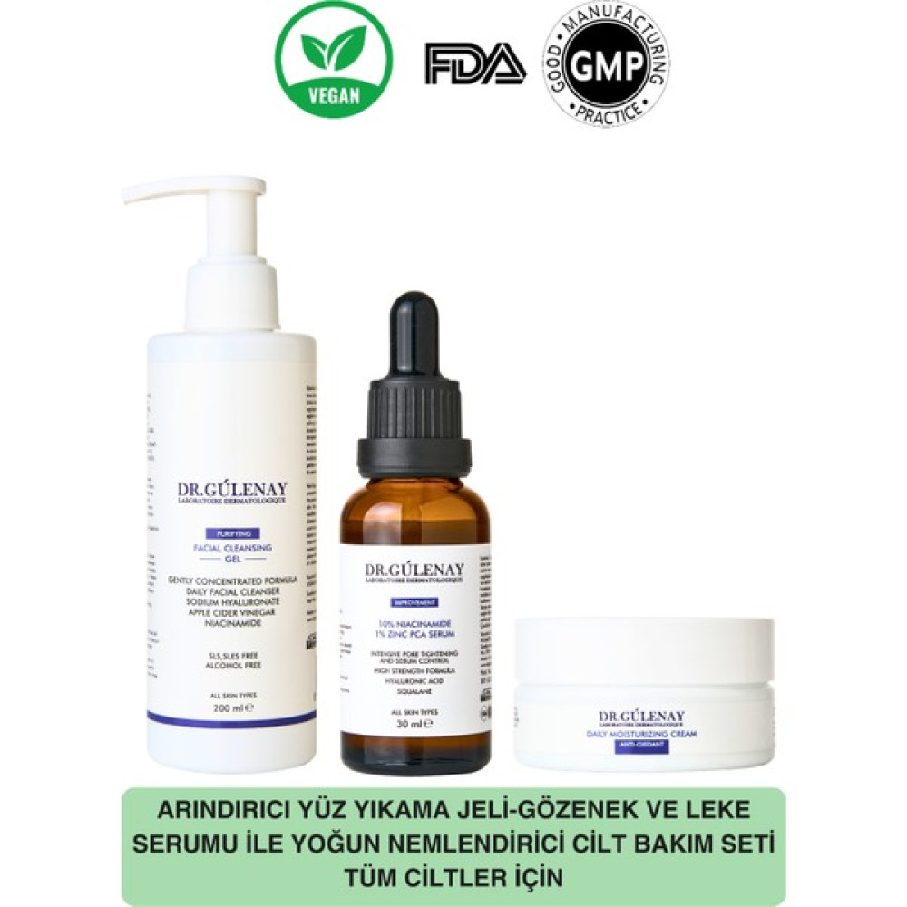 Dr.Gülenay Laboratoire Dermatologique Akne Yüz Temizleme Jeli Günlük Nemlendirici Yüz Kremi Niacinamide Serum Bakım Seti Oto Boyaları Fiyatı