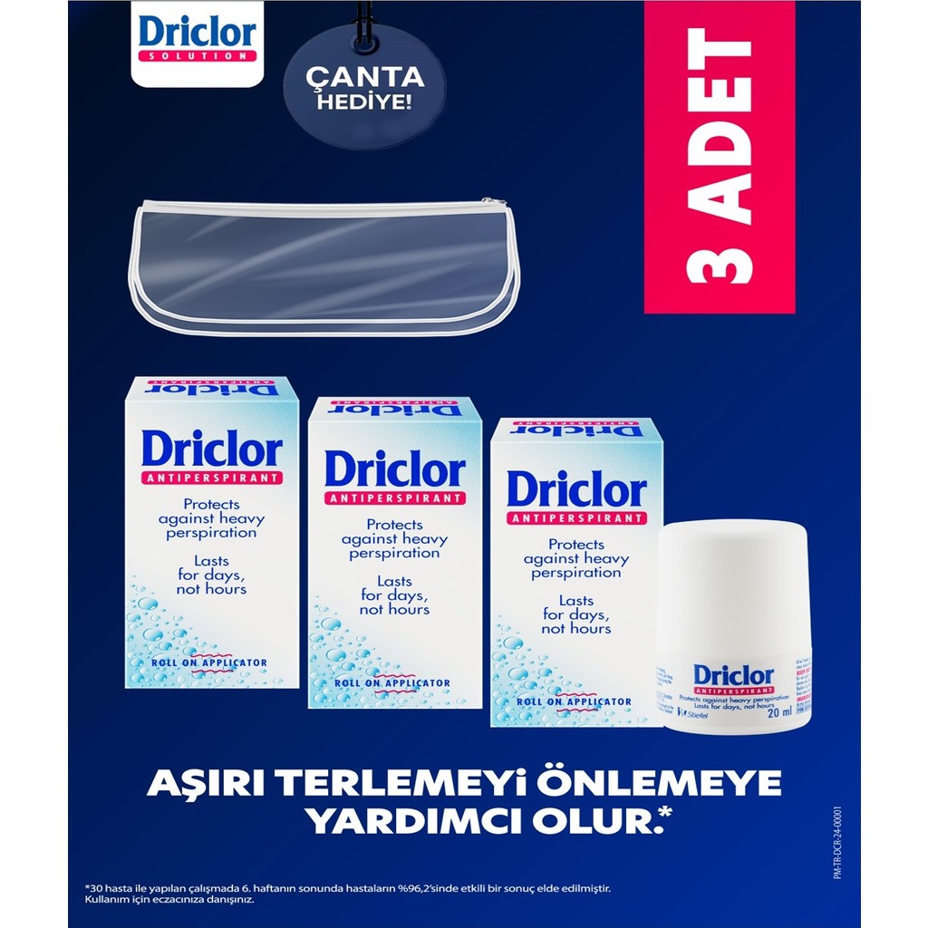 Driclor Aşırı Terleme Önleyici Roll-On Antiperspirant 20 ml X3 Hediye Çanta ile Kullanıma Uygun Deodorantlar Fiyatı