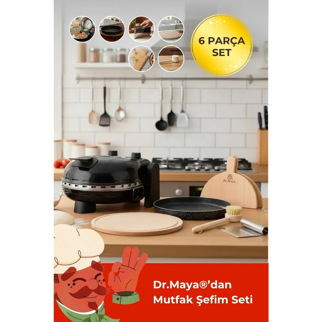 Dr.maya® | Mutfak Şefim Seti Ürün Grubu - 6 Parça | Pro Plus Taş Fırın (Siyah) + Mutfak Gereçleri - Siyah Diğer Fiyatı