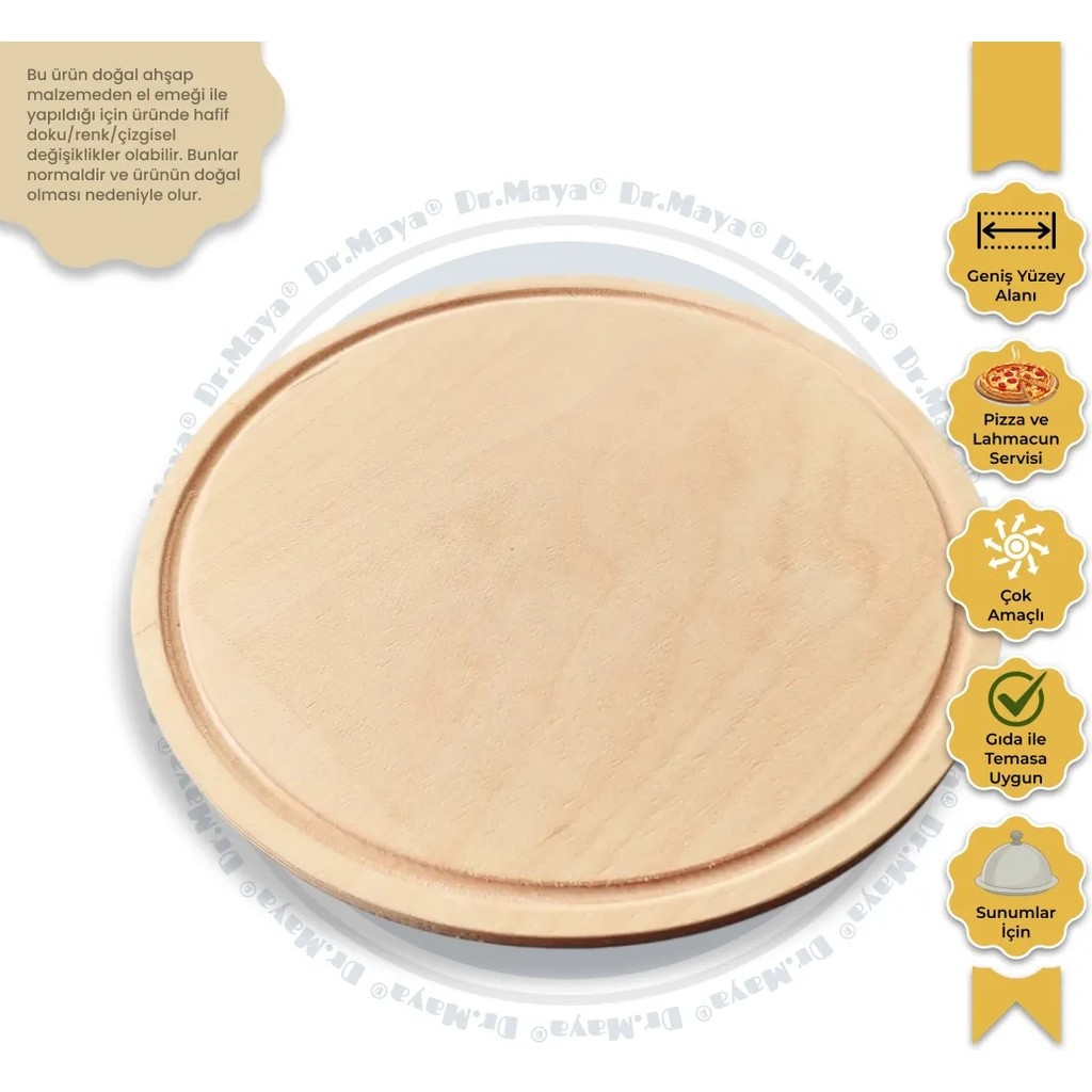 Dr.Maya® | Pizza Sunum ve Kesme Tahtası - Ahşap Servis Tepsi Sunumluk, Pratik ve Şık Tasarım - Kayın Ağacı Diğer Fiyatı