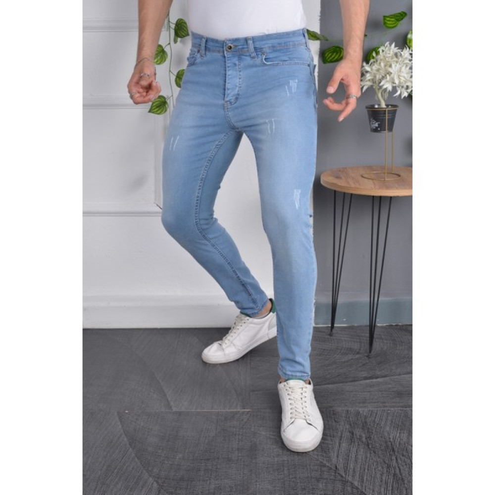 Drontin Erkek Jeans Skinny Fit Likralı Açık Mavi Italyan Stil Dar Paça Tırnaklı Kot Pantolon Erkek Jeans / Kot Pantolon Fiyatı