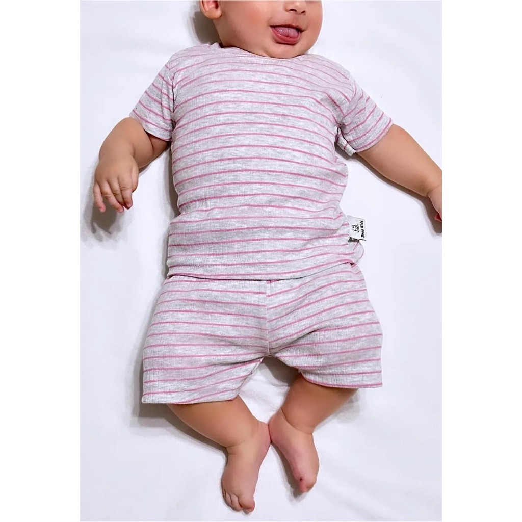 Drop Kids Bebek Pijama Takımı Kısakol Şort Pembe Çizgi Desen Baskılı Grimelanj Yenidoğan Çocuk Pijama Giyim & İç Giyim Fiyatı