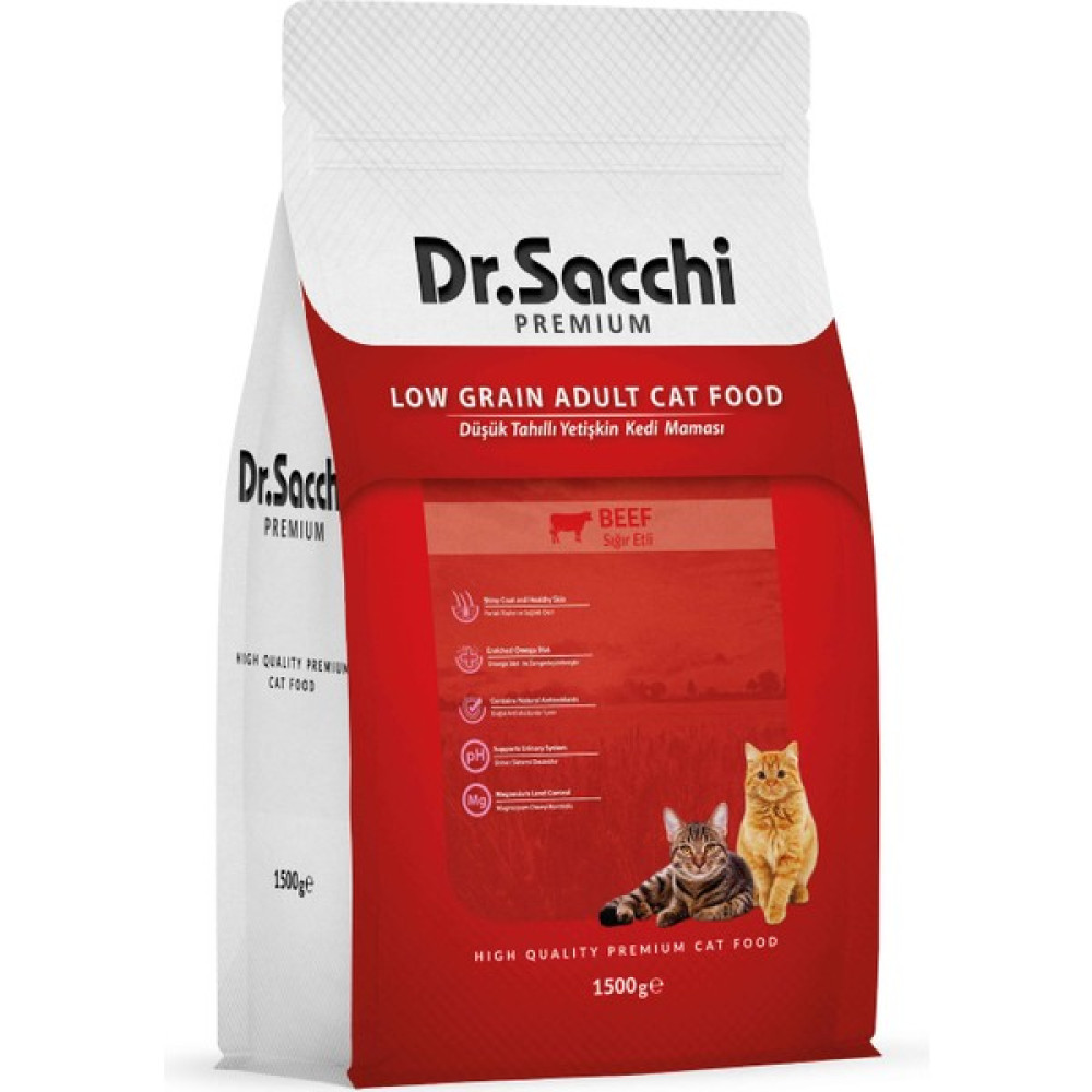 Dr.sacchi Premium Düşük Tahıllı Sığır Etli Kedi Maması 1,5 kg Evcil Hayvan Ürünleri Fiyatı