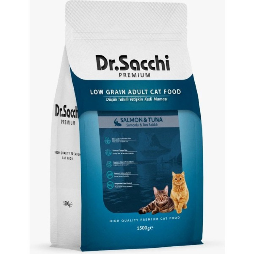 Dr.sacchi Premium Düşük Tahıllı Somonlu ve Ton Balıklı Kedi Maması 1,5 kg Evcil Hayvan Ürünleri Fiyatı