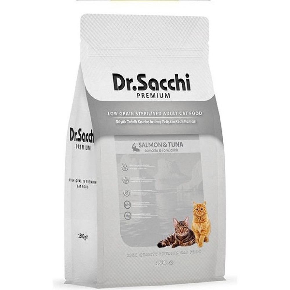 Dr.sacchi Premium Düşük Tahıllı Somonlu ve Ton Balıklı Kısırlaştırılmış Kedi Maması 1.5 kg Evcil Hayvan Ürünleri Fiyatı