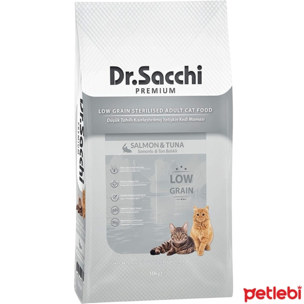 Dr.Sacchi Premium Somonlu ve Ton Balıklı Düşük Tahıllı Kısırlaştırılmış Kedi Maması 10kg Evcil Hayvan Ürünleri Fiyatı