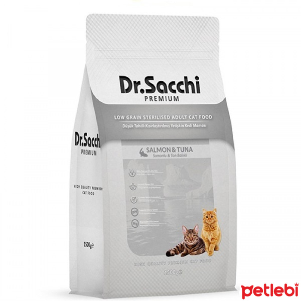 Dr.Sacchi Premium Somonlu ve Ton Balıklı Düşük Tahıllı Kısırlaştırılmış Kedi Maması 1,5kg Evcil Hayvan Ürünleri Fiyatı