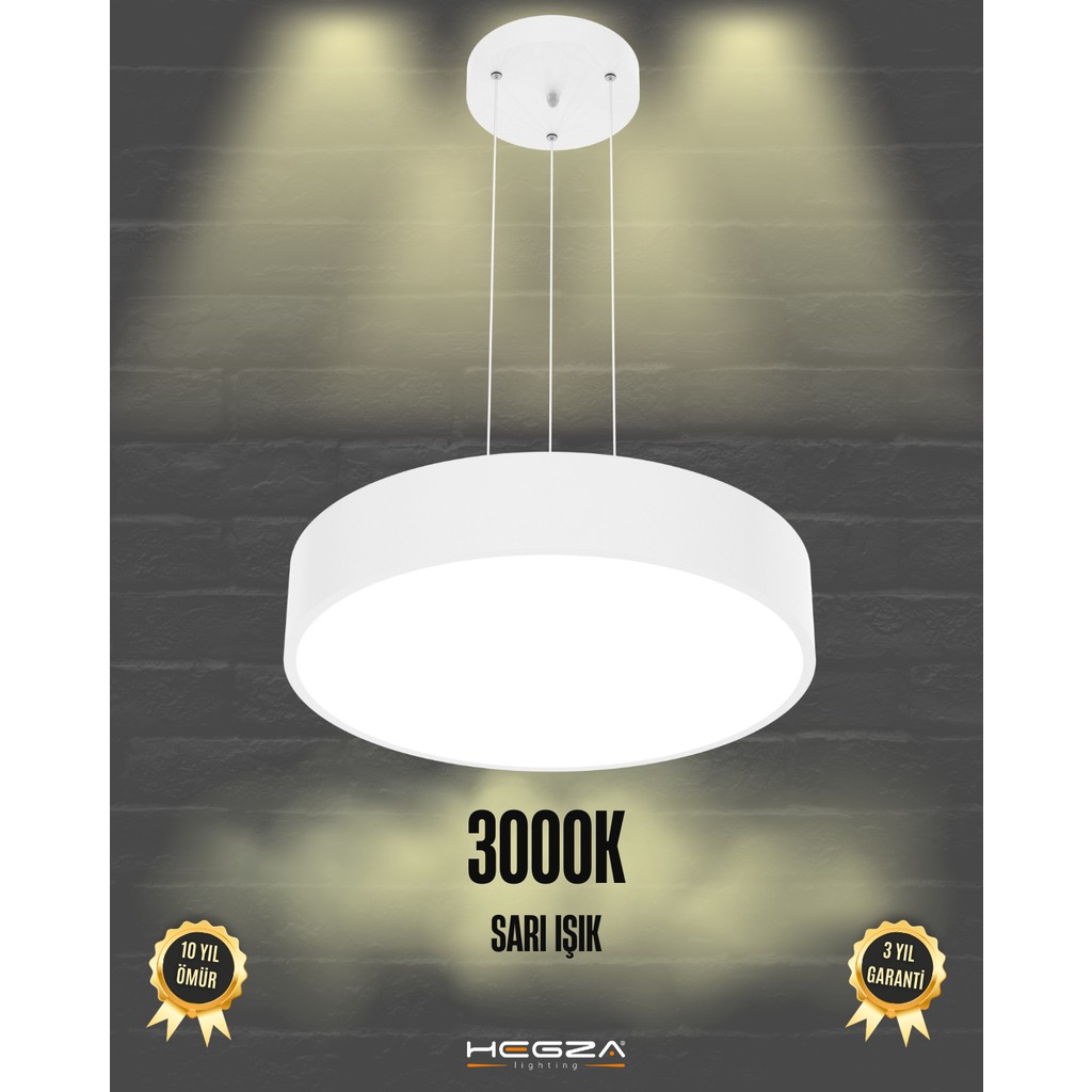 Drum 40CM (Beyaz Kasa, Sarı Işık) Ledli Modern Sarkıt LED Avize, Salon, Mutfak, Oturma Yatak Odası, Sarkıt - Beyaz - Sarı Işık Avize Fiyatı