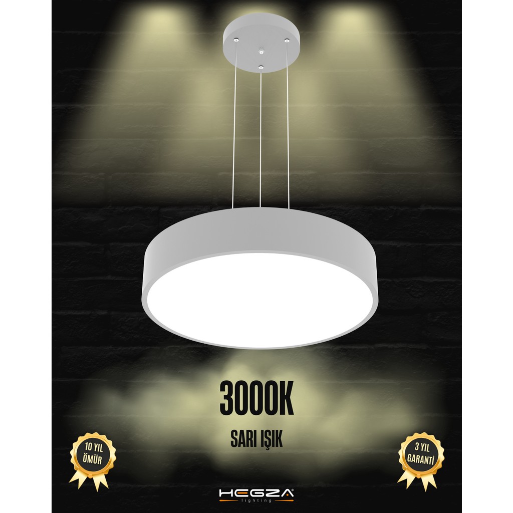 Drum 40CM (Gri Kasa, Sarı Işık) Ledli Modern Sarkıt LED Avize, Salon, Mutfak, Oturma Yatak Odası, Sarkıt - Gri - Sarı Işık Avize Fiyatı