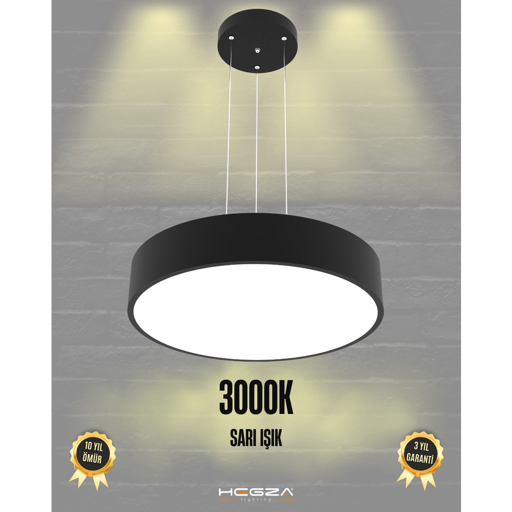 Drum 40CM (Siyah Kasa, Sarı Işık) Ledli Modern Sarkıt LED Avize, Salon, Mutfak, Oturma Yatak Odası, Sarkıt - Siyah - Sarı Işık Avize Fiyatı