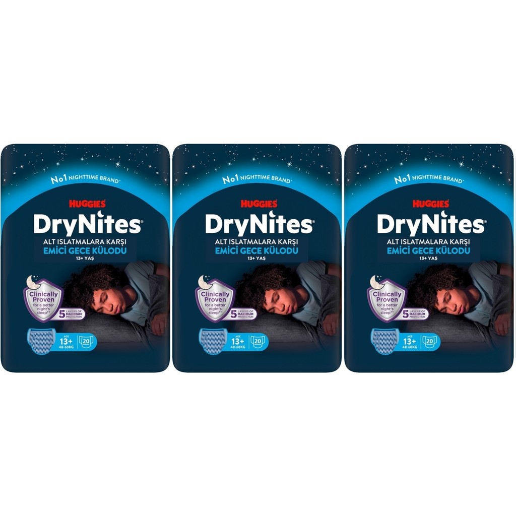 Drynites Emici Gece Külodu/külot Bez Erkek 13+ Yaş (48-60KG) x Large 60 Adet Mega Pk (3pk*20) - XL Bebek Bezi-Alt Açma Fiyatı