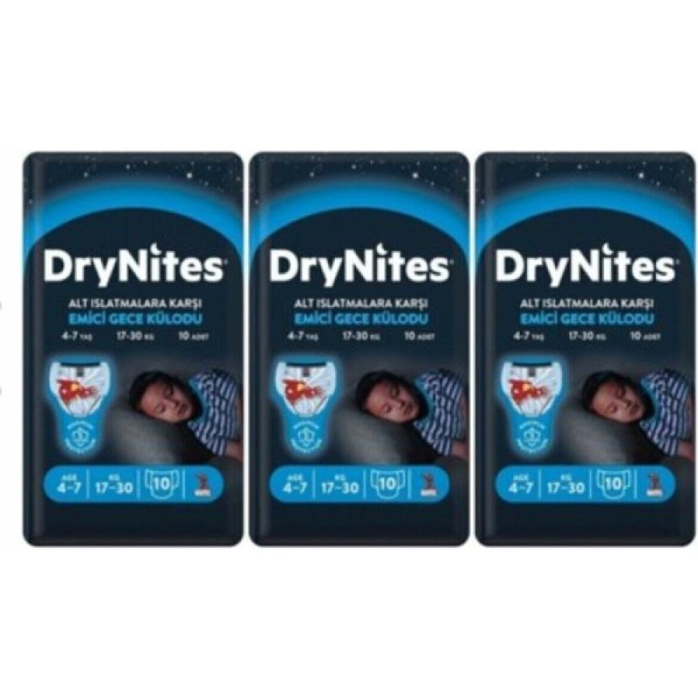 Drynites Erkek Emici Gece Külodu 4-7 Yaş 17-30 kg 10LU 3 Paket - 4+ Beden Maxi Plus (9 - 16 kg) / 56 Adet Bebek Bezi Fiyatı