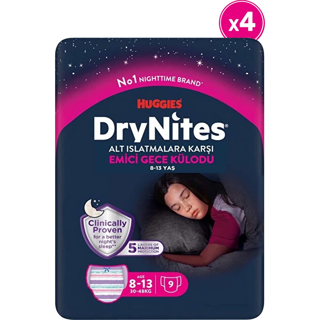DryNites Huggies Gece Külodu Kız 8- 13 Yaş 30- 48 kg 4 Paket 36 Adet - Standart Bebek Bezi Fiyatı